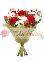 №74. Букет из Розы, хризантемы кустовой.