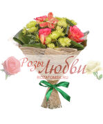 №59. Хризантема кустовая, роза, аспедистра, декор, сизаль натуральная.