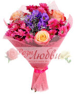 № 210 Букет из  Розы, хризантема кустовая, лимониума.