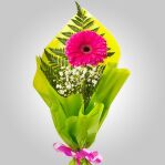 №172 Букет из 1 шт. Герберы с гипсофилой и упаковкой.