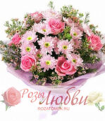 №83. Букет из роз, хризантем и зелени, красиво и нежно.