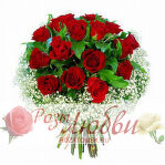 №25. Букет из красных роз 15 шт. и гипсофилы.
