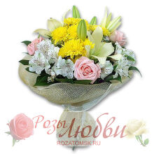 №84. Букет из лилии, роз, альстремерий и хризантем