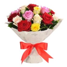 №126 Акция Букет из 15 Разноцветных Роз.