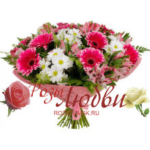 №153 Букет из 11 гербер 7 кустовых хризантем и 7 альстермерии с зеленью.